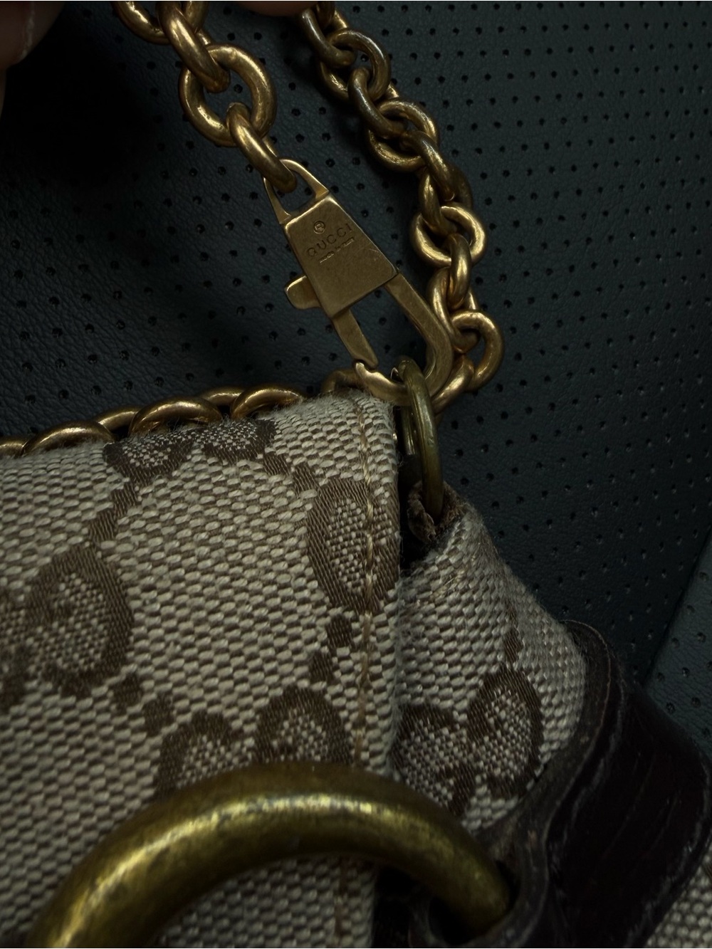 Vintage Gucci Horsebit GG Canvas Chain Shoulder Bag Brown Tom Ford Era - Picture 11 of 16